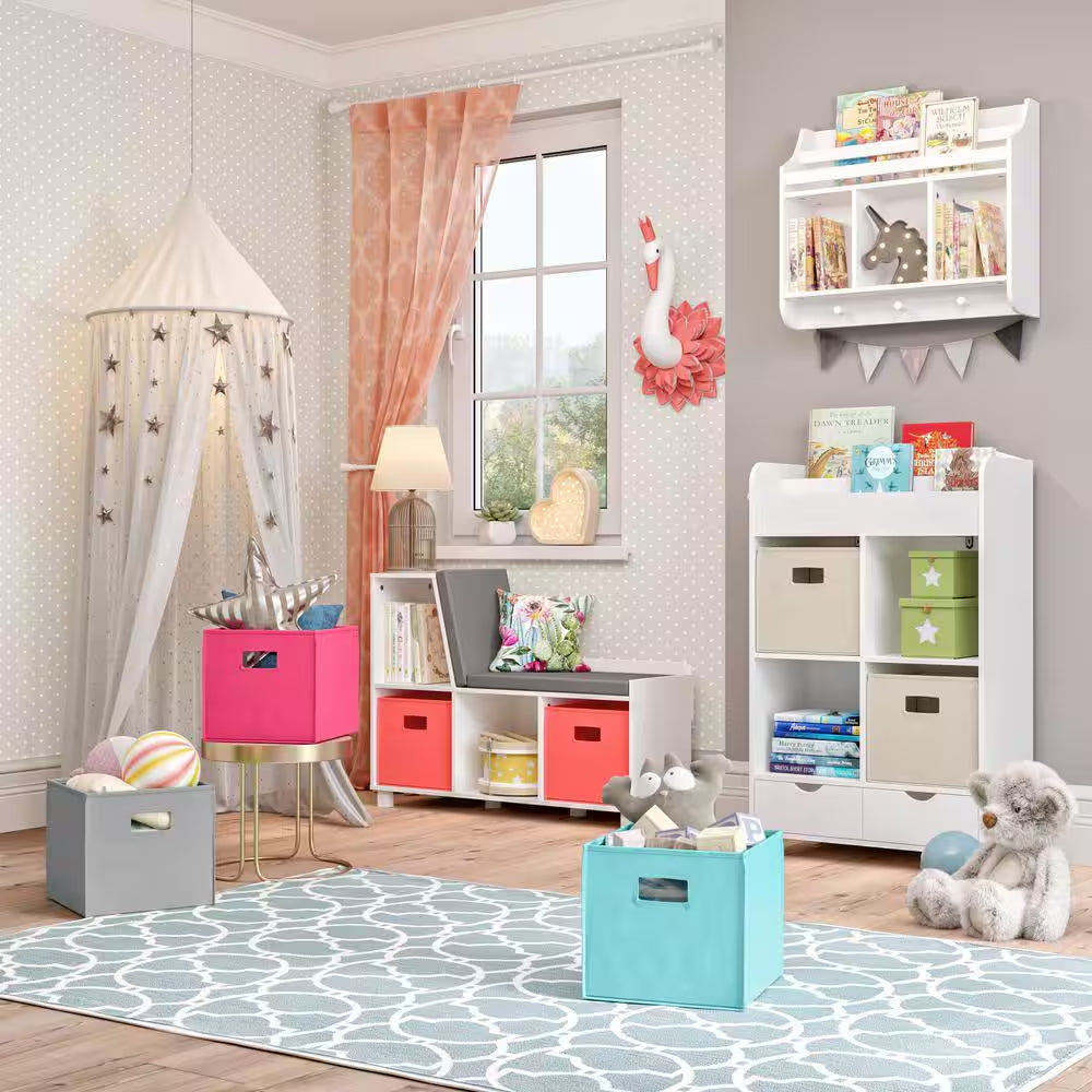 23.69 In. Wide White Kids 2-Wall Mounted Bookshelves and Toy Storage Organizer for Playroom, Nursery and Reading Nook