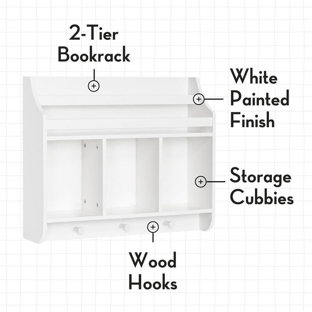 23.69 In. Wide White Kids 2-Wall Mounted Bookshelves and Toy Storage Organizer for Playroom, Nursery and Reading Nook