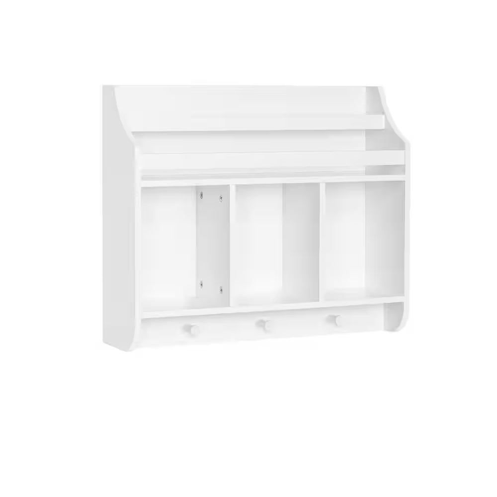 23.69 In. Wide White Kids 2-Wall Mounted Bookshelves and Toy Storage Organizer for Playroom, Nursery and Reading Nook